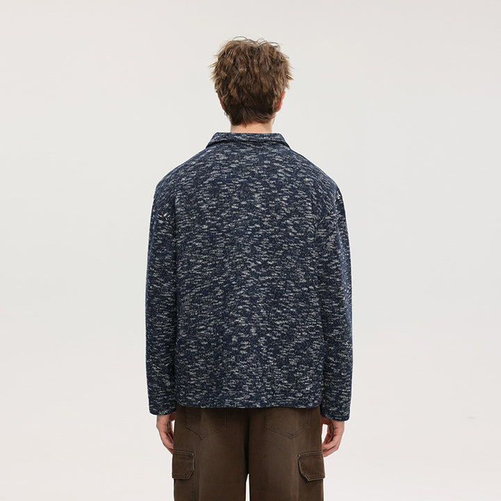 Herren Grobstrick-Kragenpullover mit V-Ausschnitt und Relaxed‑Fit Drune