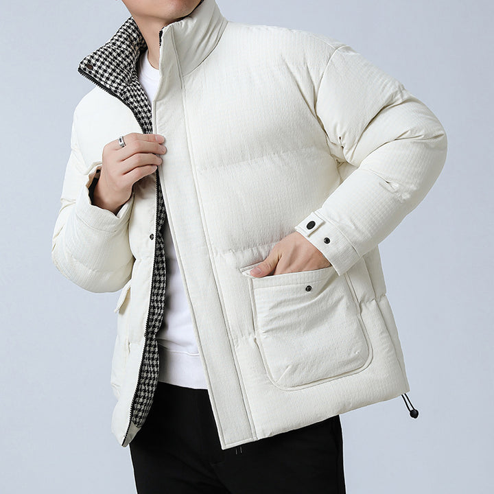 Unisex Wattierte Steppjacke mit großen Pattentaschen, Stehkragen und Ripstop-Struktur Drune