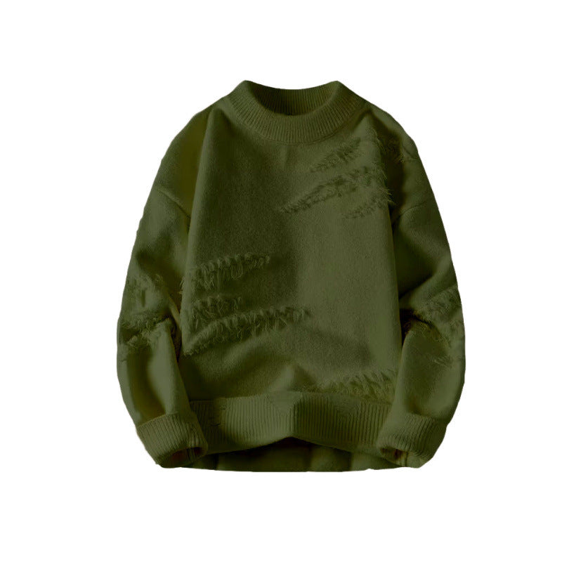 Damen Kurz geschnittener kuscheliger Strickpullover mit Fransen‑Einsätzen und Stehkragen Drune