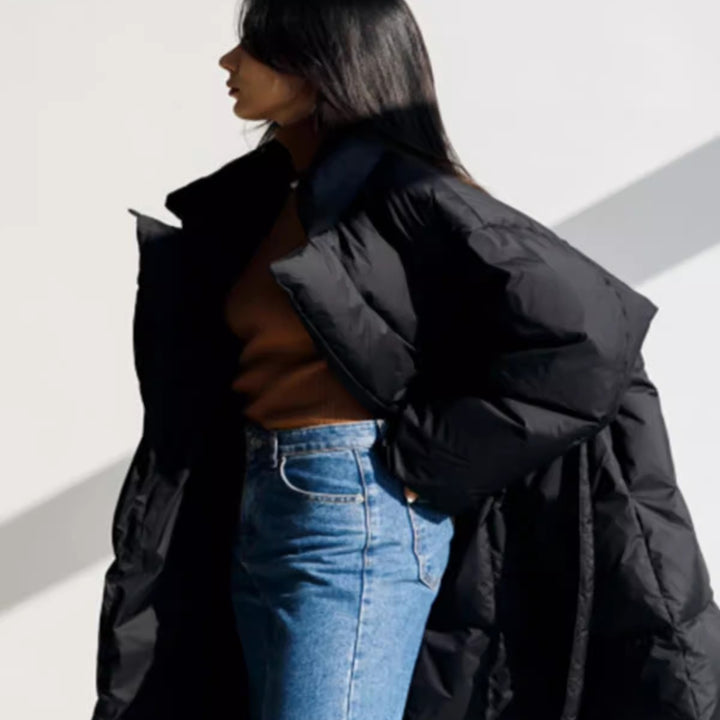 Damen Wattierter Longline-Parka mit Wickel-Bindegürtel und Volumenärmeln Drune