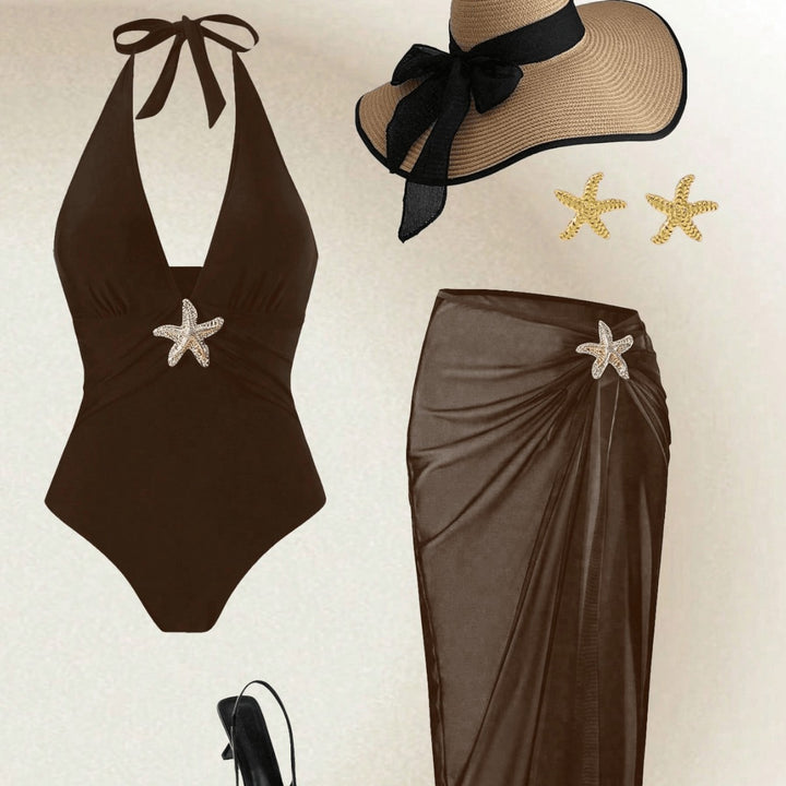 Damen Eleganter Badeanzug mit vielseitigem Wickelrock Drune