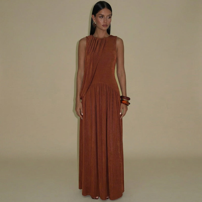 Damen Langes Kleid mit asymmetrischem Schnitt und raffiniertem Drapierungselement Drune