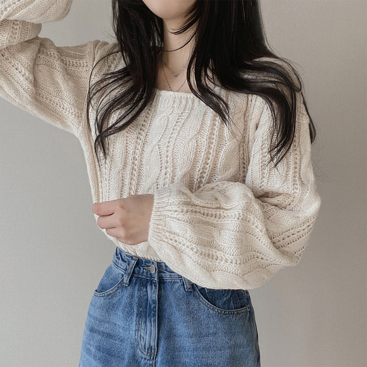 Damen kuscheliger Strickpullover mit Zopfstrickmuster Drune