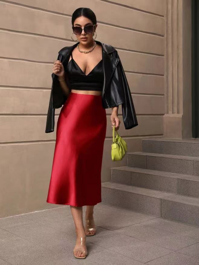 Damen Satin Rock mit schwingendem Saum und elegantem Schnitt Drune