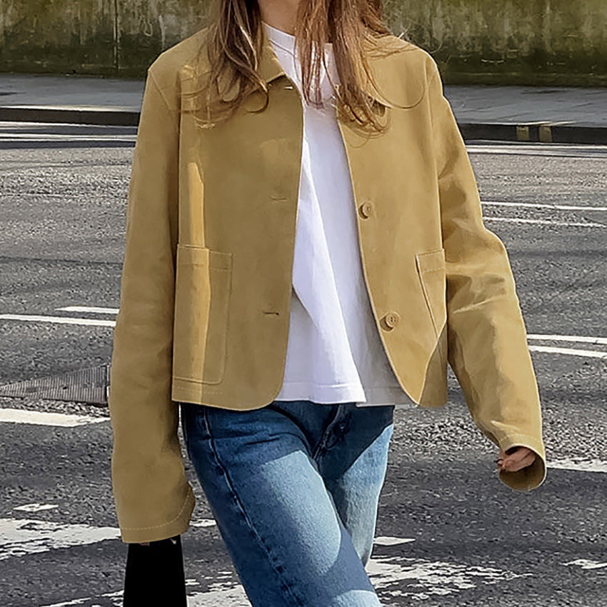 Damen Kurze Jacke mit eleganter Kragenlinie und praktischen Taschen Drune