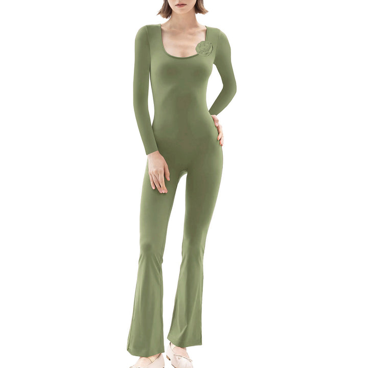 Damen figurbetonter Jumpsuit mit langen Ärmeln und Skulptur-Details Drune