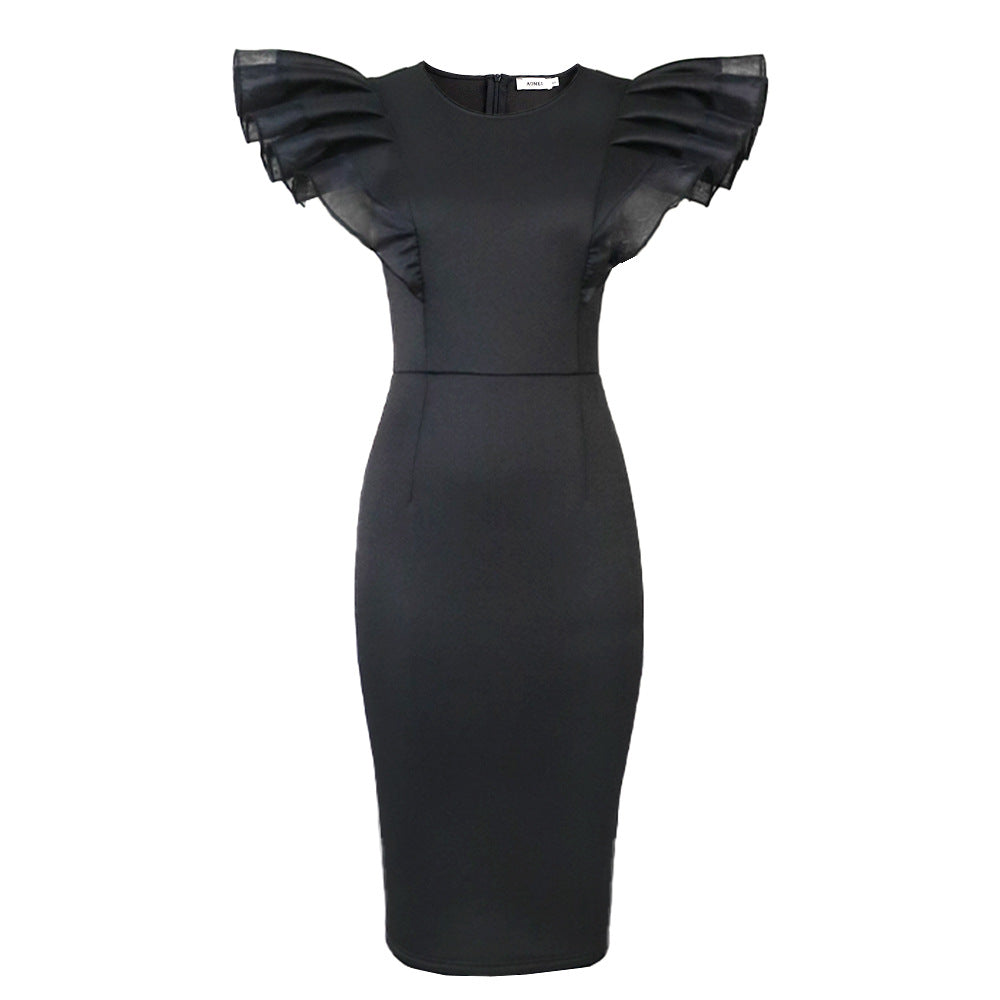 Damen Elegantes Etuikleid mit Rüschenärmel Drune
