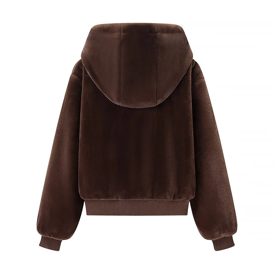 Damen nan wattierte Kapuzenjacke mit kuscheligem Teddyfutter, Reißverschluss und breitem Rippbund Drune