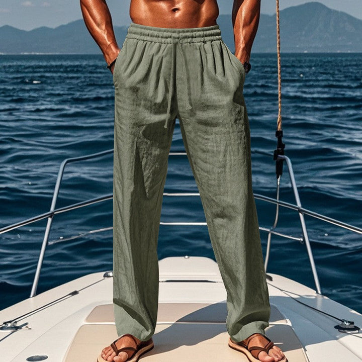 Herren lockere Leinenhose mit elastischem Bund und atmungsaktivem Gewebe Drune