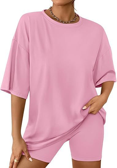 Damen Relaxed Fit Oversized T-Shirt und Biker-Shorts-Set Drune