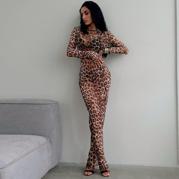 Damen Maxikleid mit elegantem Leopardenmuster Drune