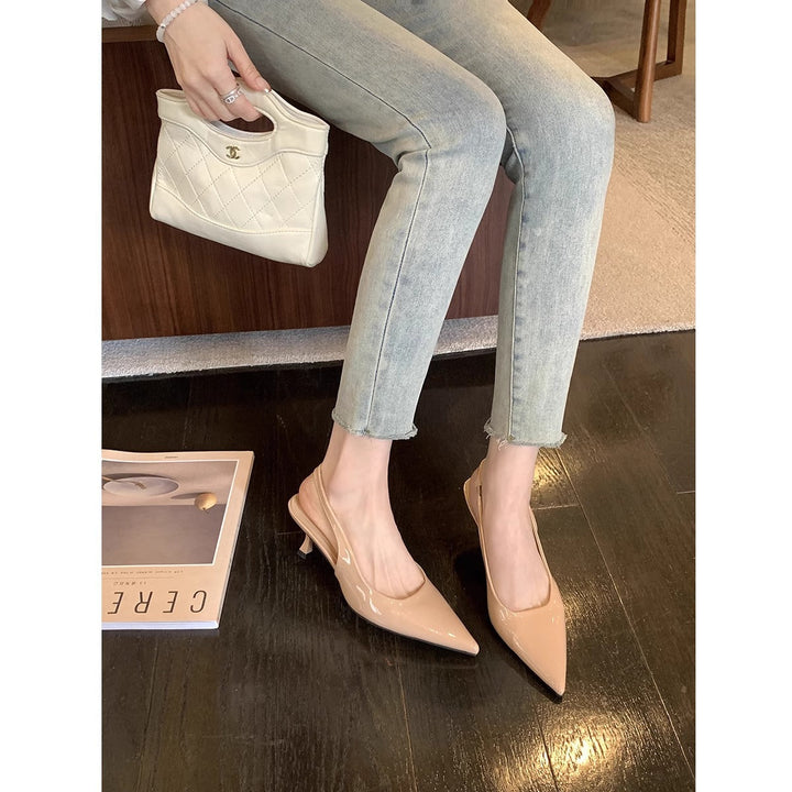 Damen Slingback Pumps mit spitzem Zehenbereich und elegantem Hochglanz Drune