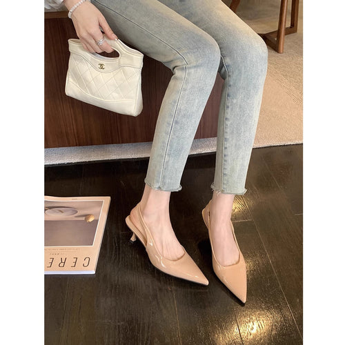 Damen Slingback Pumps mit spitzem Zehenbereich und elegantem Hochglanz Drune