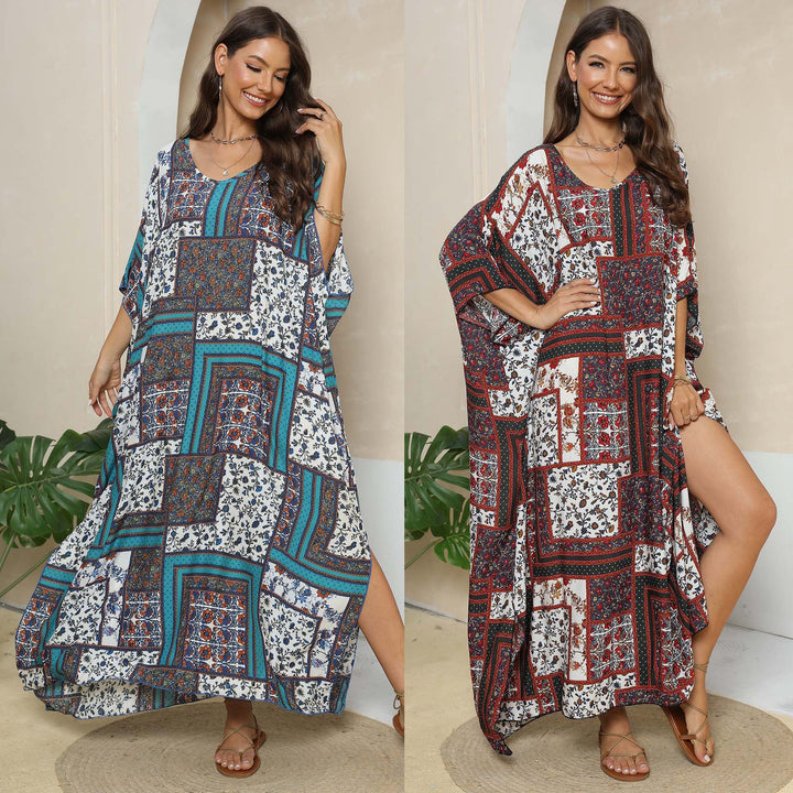 Damen lässiges Maxikleid im Patchwork-Design Drune