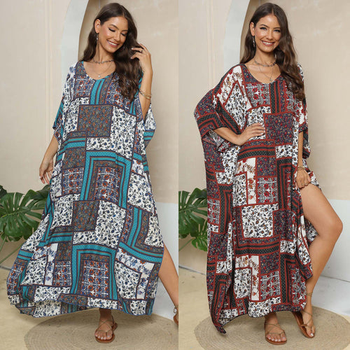 Damen lässiges Maxikleid im Patchwork-Design Drune