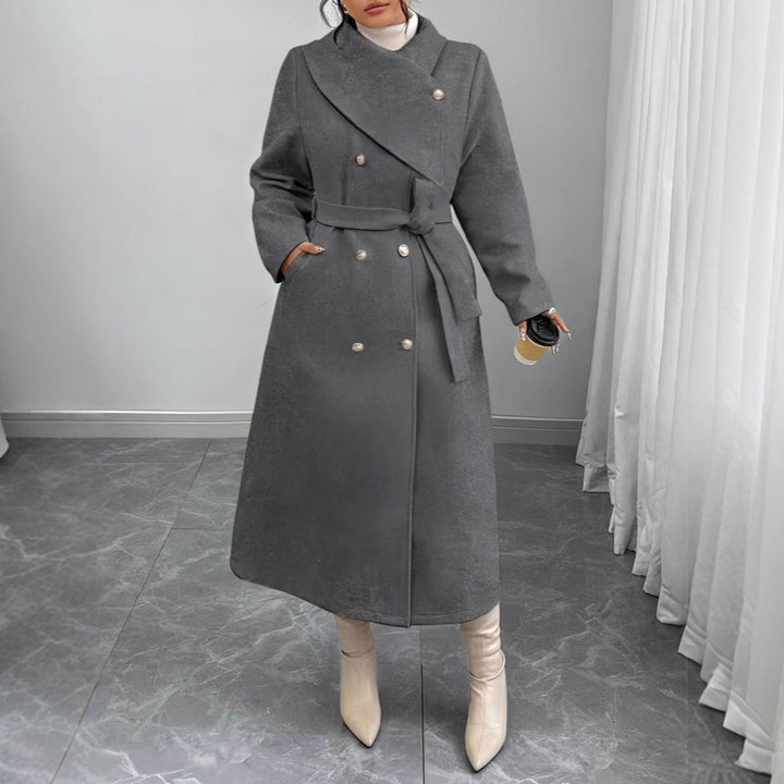 Damen Doppelreihiger Wollmix-Mantel mit weitem Schalkragen und Bindegürtel Drune