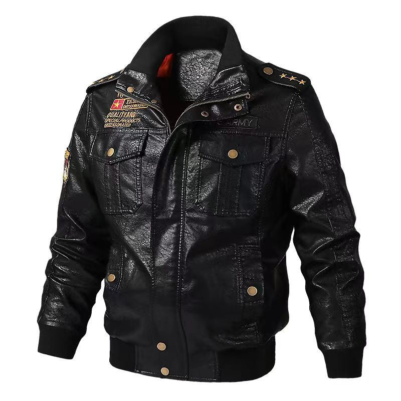 Herren Modische Kunstlederjacke im Militärstil Drune
