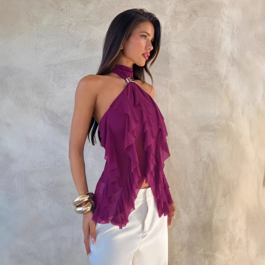 Damen Top mit asymmetrischem Schnitt und dekorativen Rüschen Drune