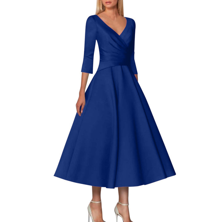 Damen Wickelkleid mit elegantem V-Ausschnitt und schwingendem Saum Drune