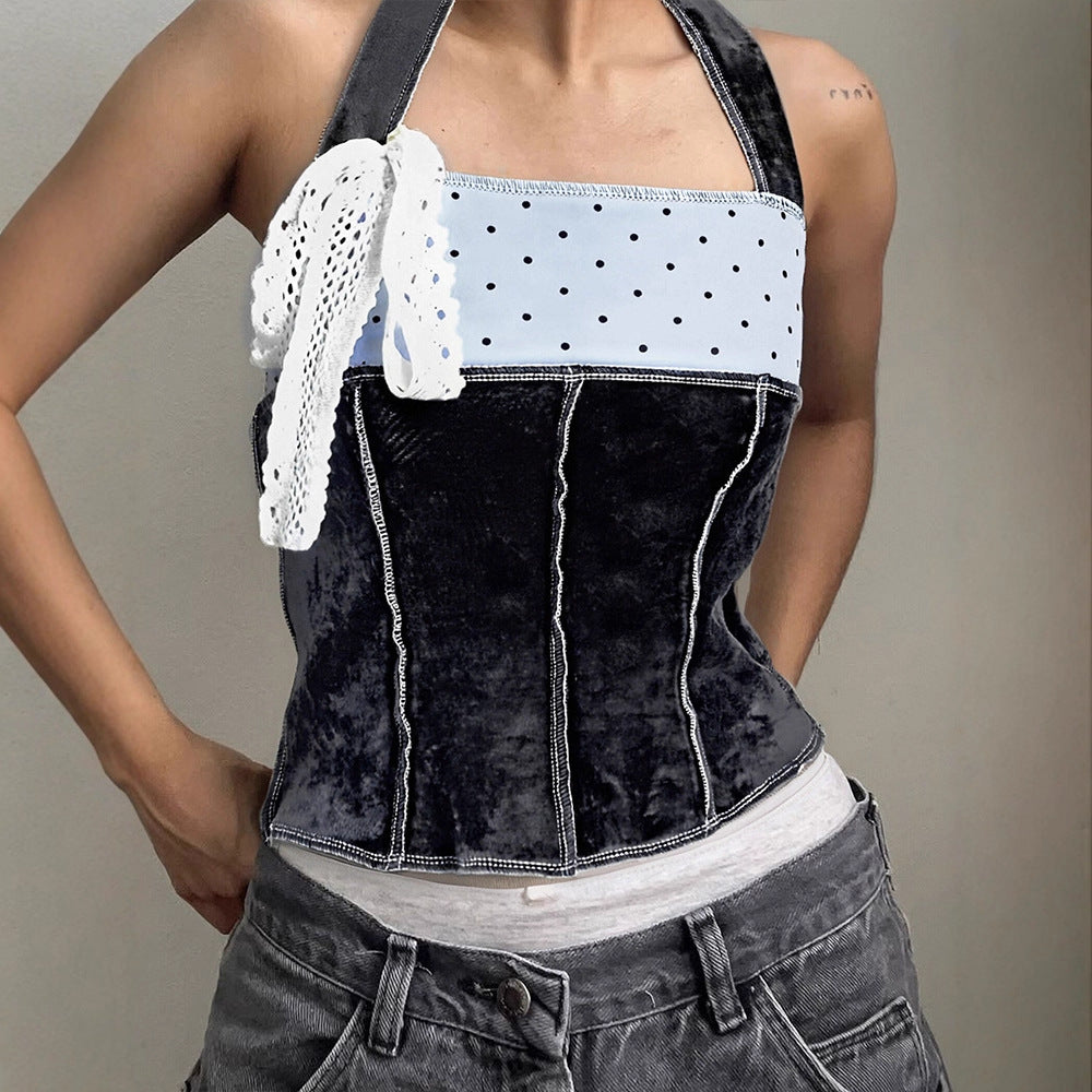 Damen trendiges Bustier-Top mit Spitzenakzenten und verspieltem Design Drune