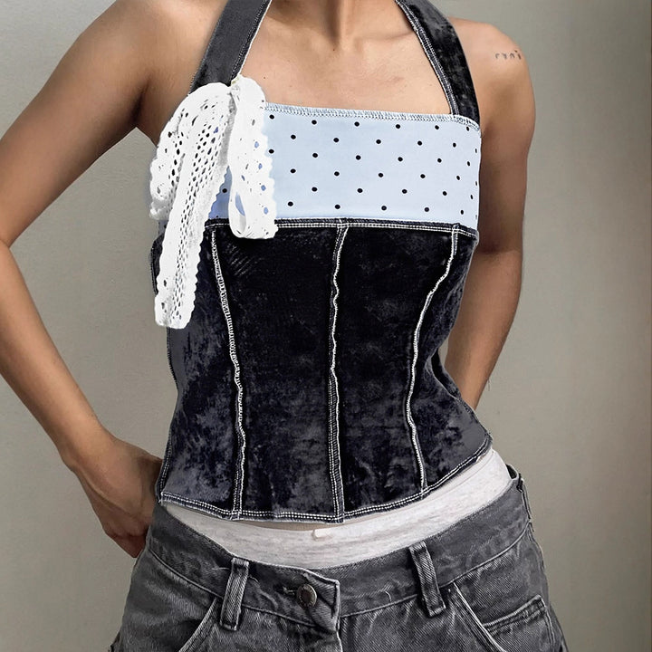 Damen trendiges Bustier-Top mit Spitzenakzenten und verspieltem Design Drune