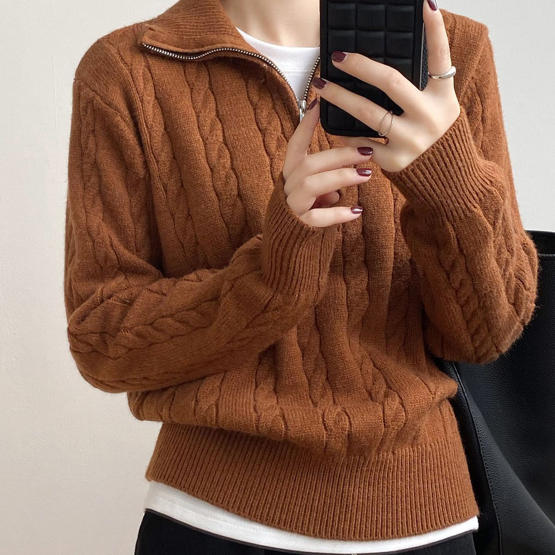 Damen Grobstrickpullover mit hochabschließendem Kragen und Zopfmuster Drune