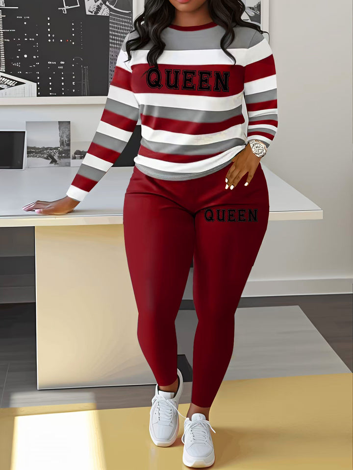 Damen Sportliches Zweiteiler-Set mit gestreiftem Oberteil und leggings Drune