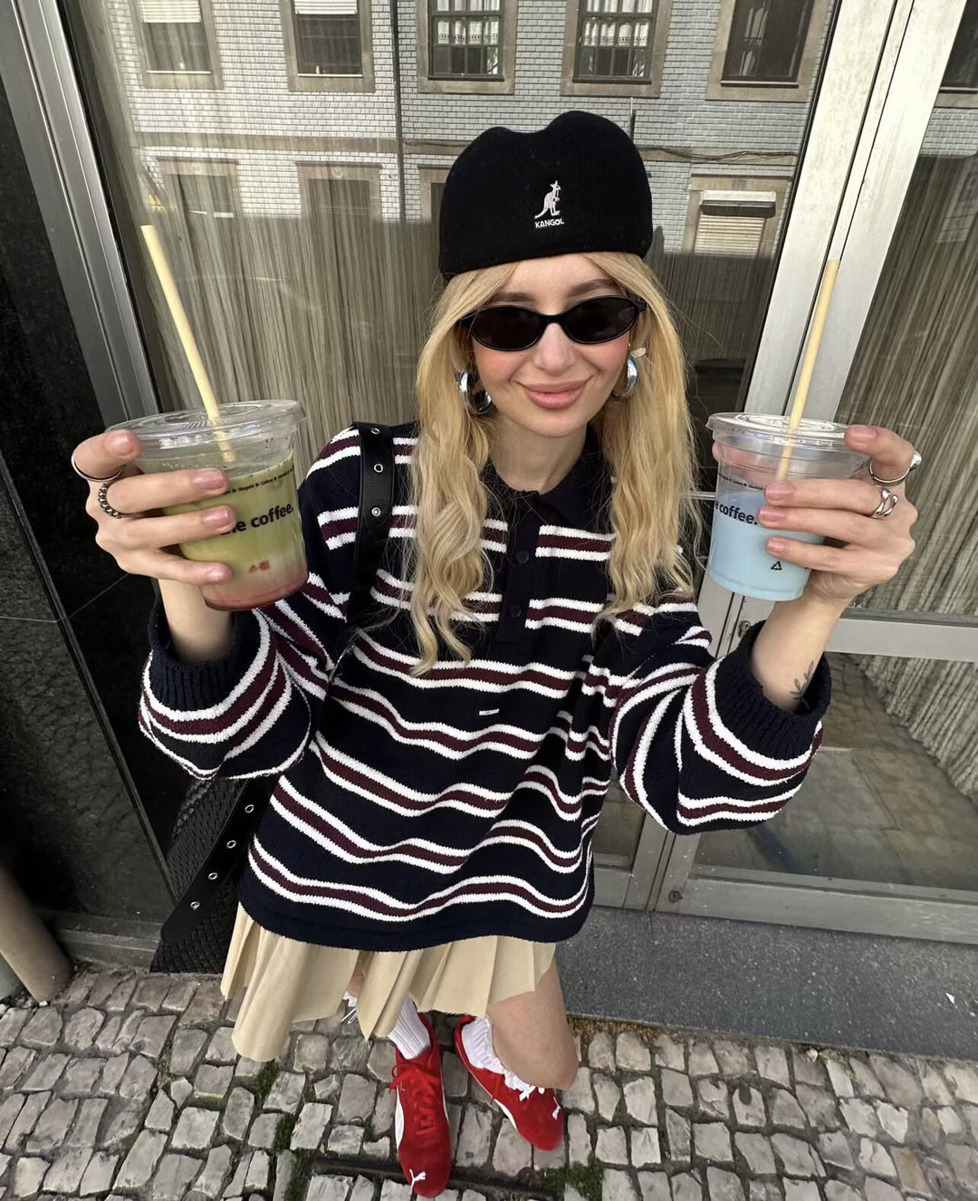 Damen Gestreifter Oversize-Strickpullover mit Polokragen und Rippbündchen Drune