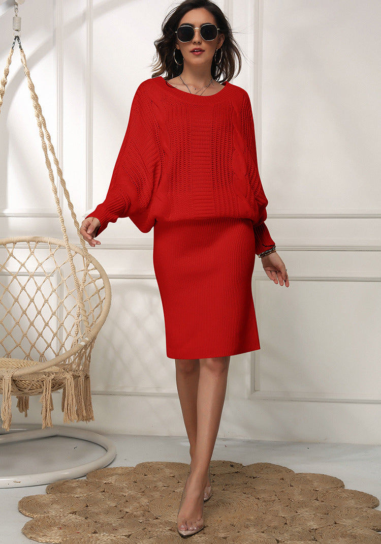 Drune | Lockere Fledermausärmel Pulloverkleid