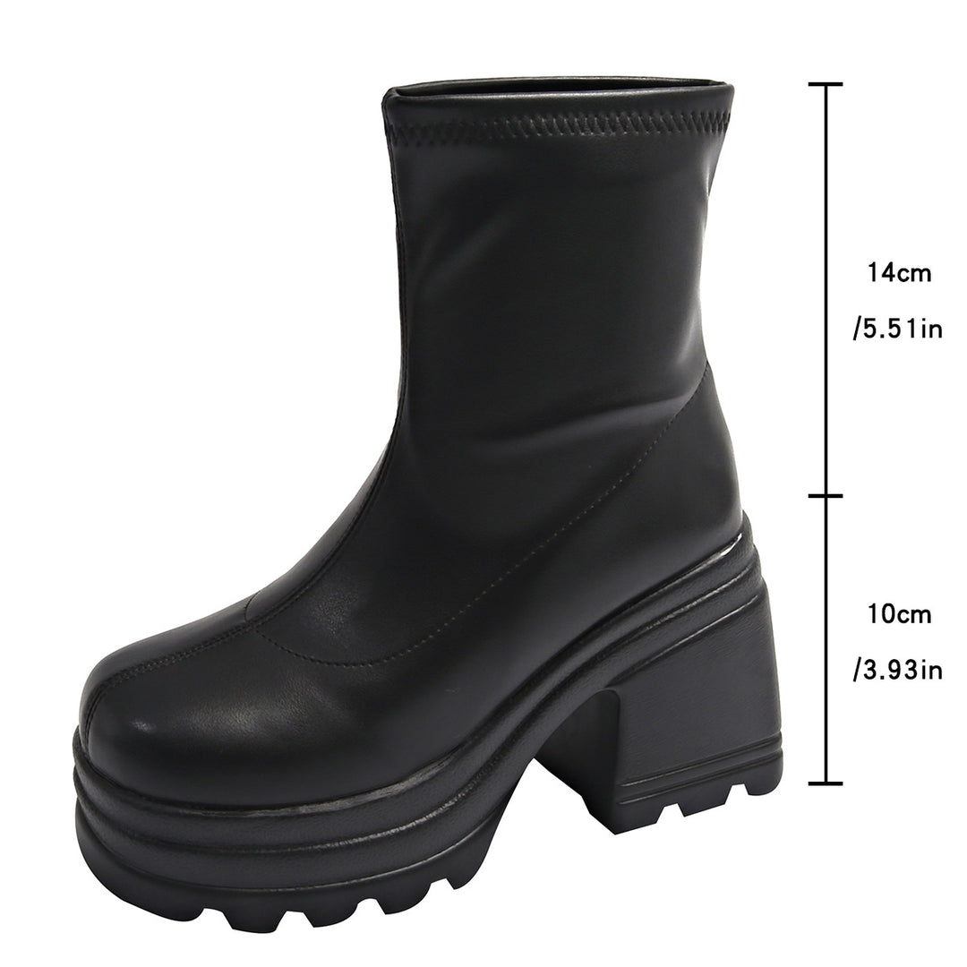 Damen Trendige High-Top Stiefeletten mit breitem Blockabsatz Drune