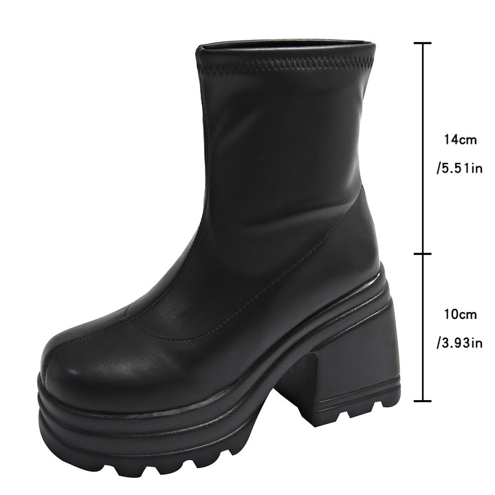 Damen Trendige High-Top Stiefeletten mit breitem Blockabsatz Drune