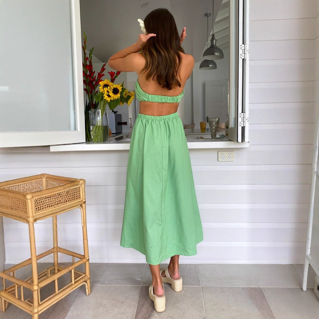 Damen Maxikleid mit schmalem Oberteil und elastischem Taillenbund Drune