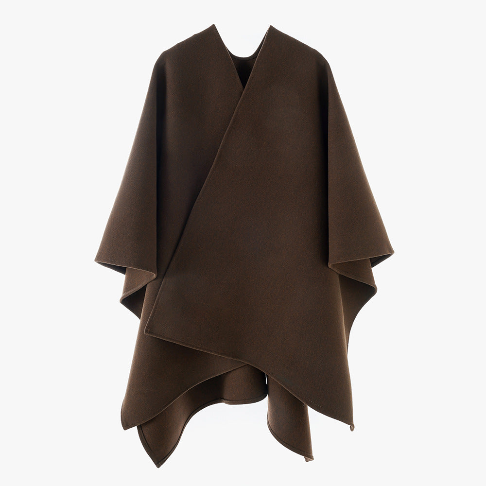 Damen Oversize-Capeponcho mit Wickeloptik und V-Ausschnitt Drune