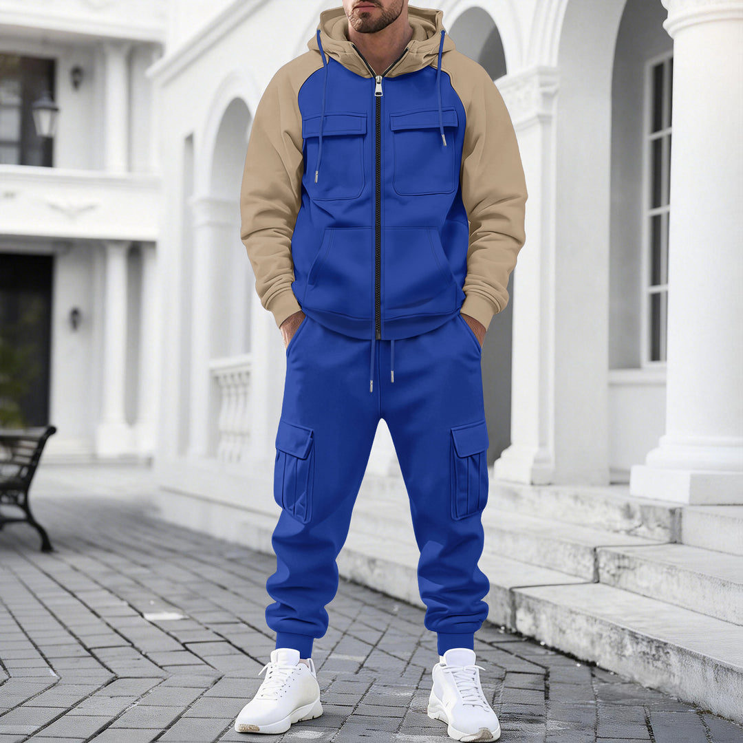 Herren Kapuzen-Sweatset mit Reißverschluss und funktionaler Cargohose Drune