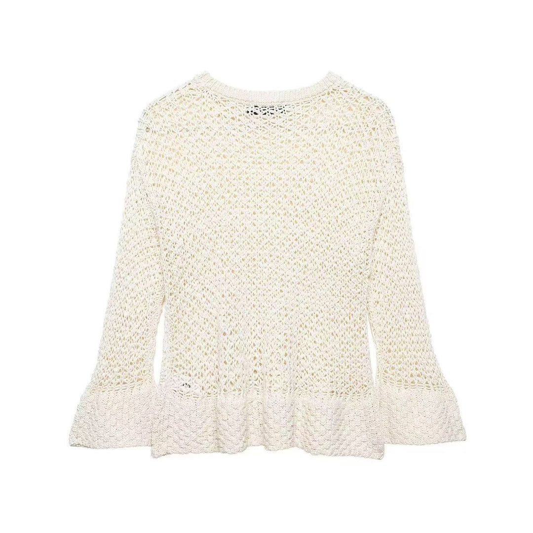Damen Häkelpullover mit Volantärmeln und Ajourstruktur Drune