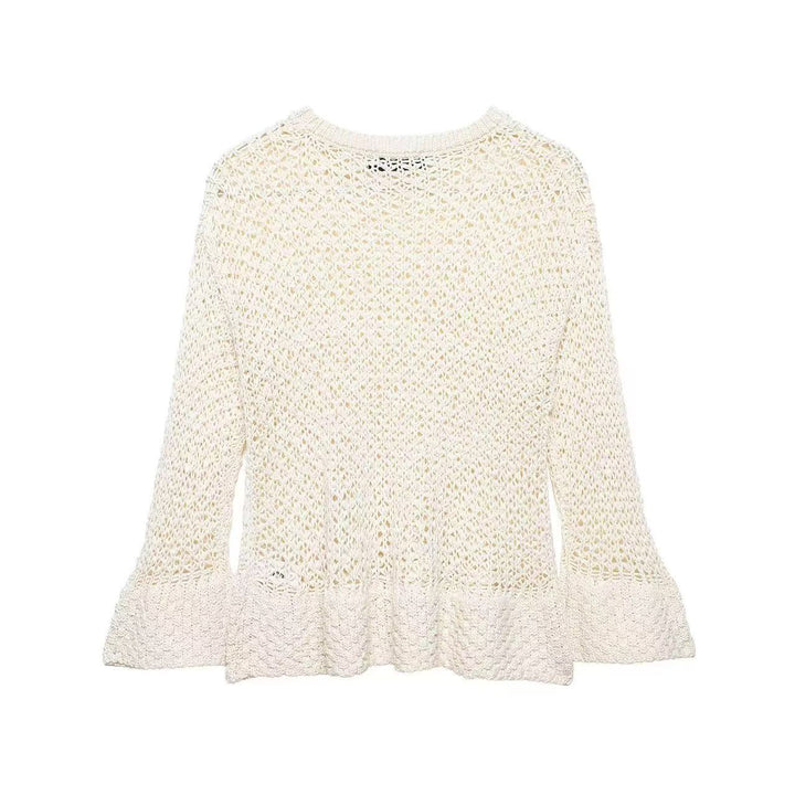 Damen Häkelpullover mit Volantärmeln und Ajourstruktur Drune