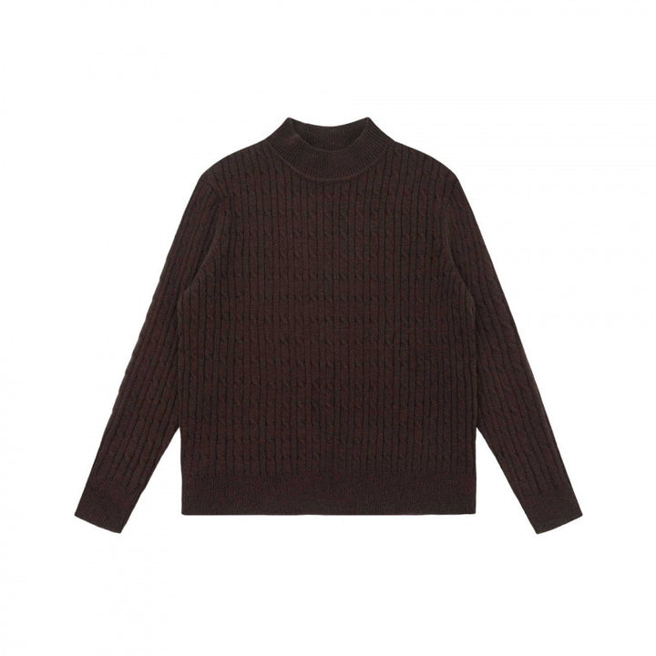 Unisex Oversize Zopfmuster-Pullover mit kurzem Stehkragen und geripptem Saum Drune