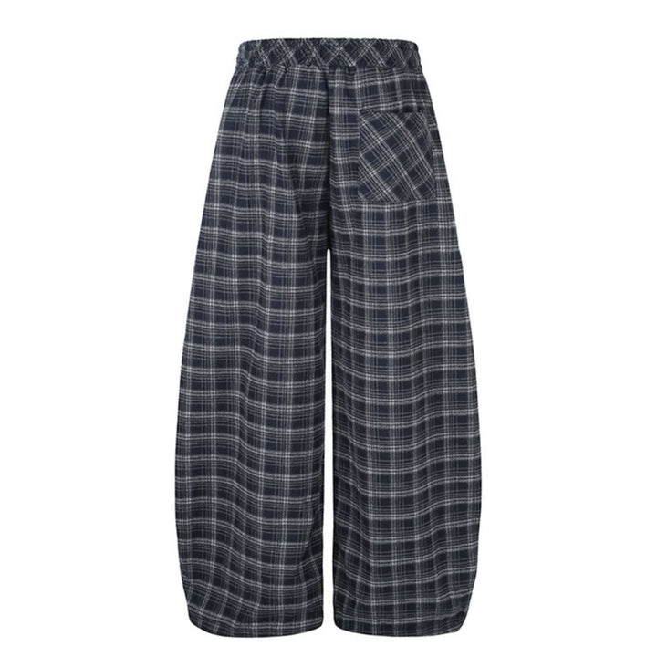 Damen Karierte Palazzo-Hose im Loungewear-Stil mit weitem Bein, elastischem Bund und Tunnelzug Drune