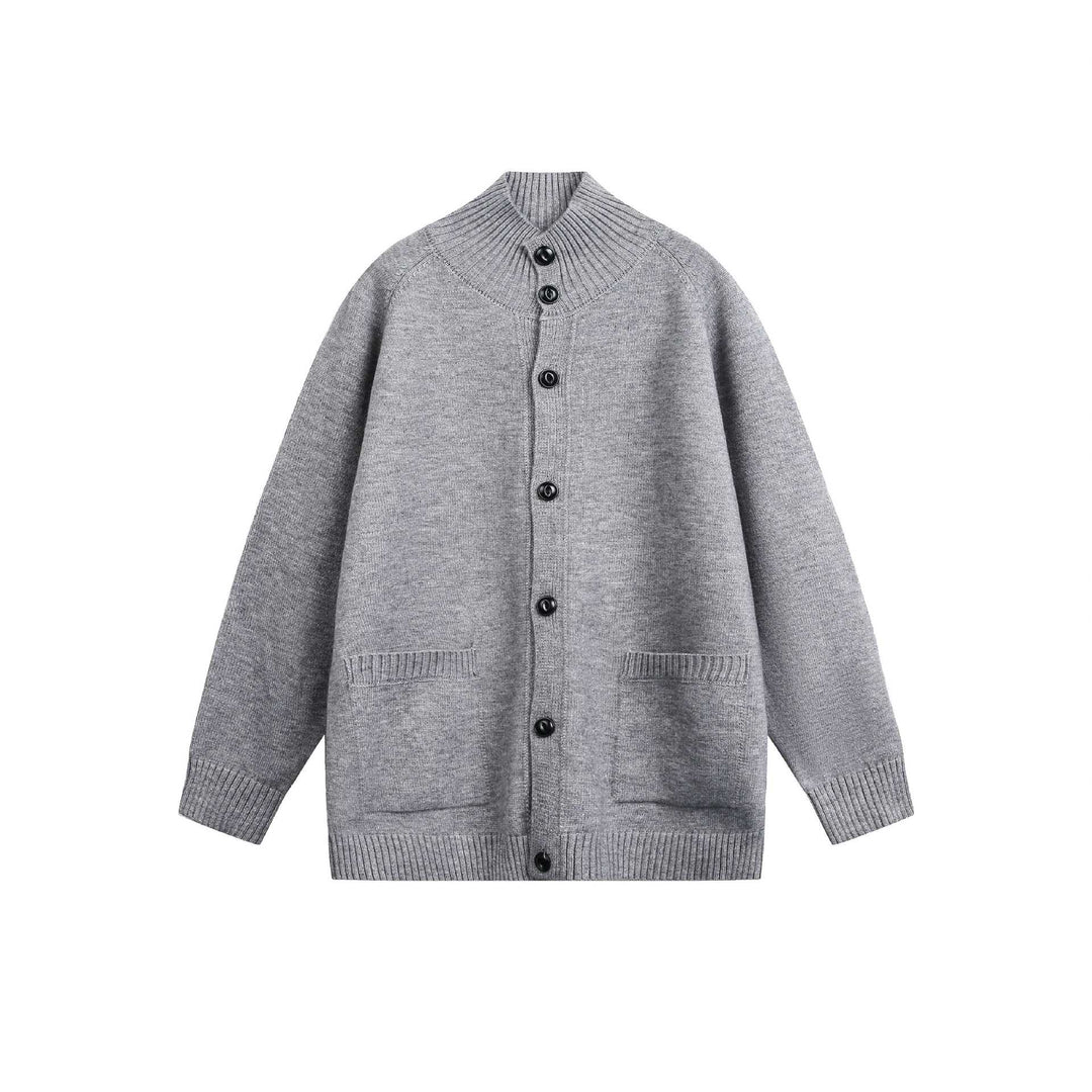 Unisex Cardiganjacke mit hohem Rippkragen, durchgehender Knopfleiste und Eingrifftaschen Drune