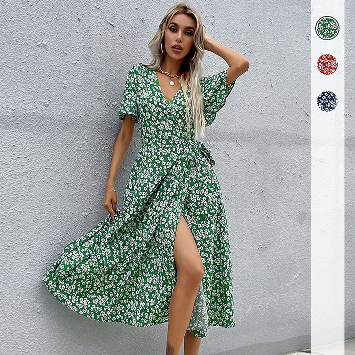 Damen Maxikleid mit floralem Schnitt und elegantem Schlitz Drune