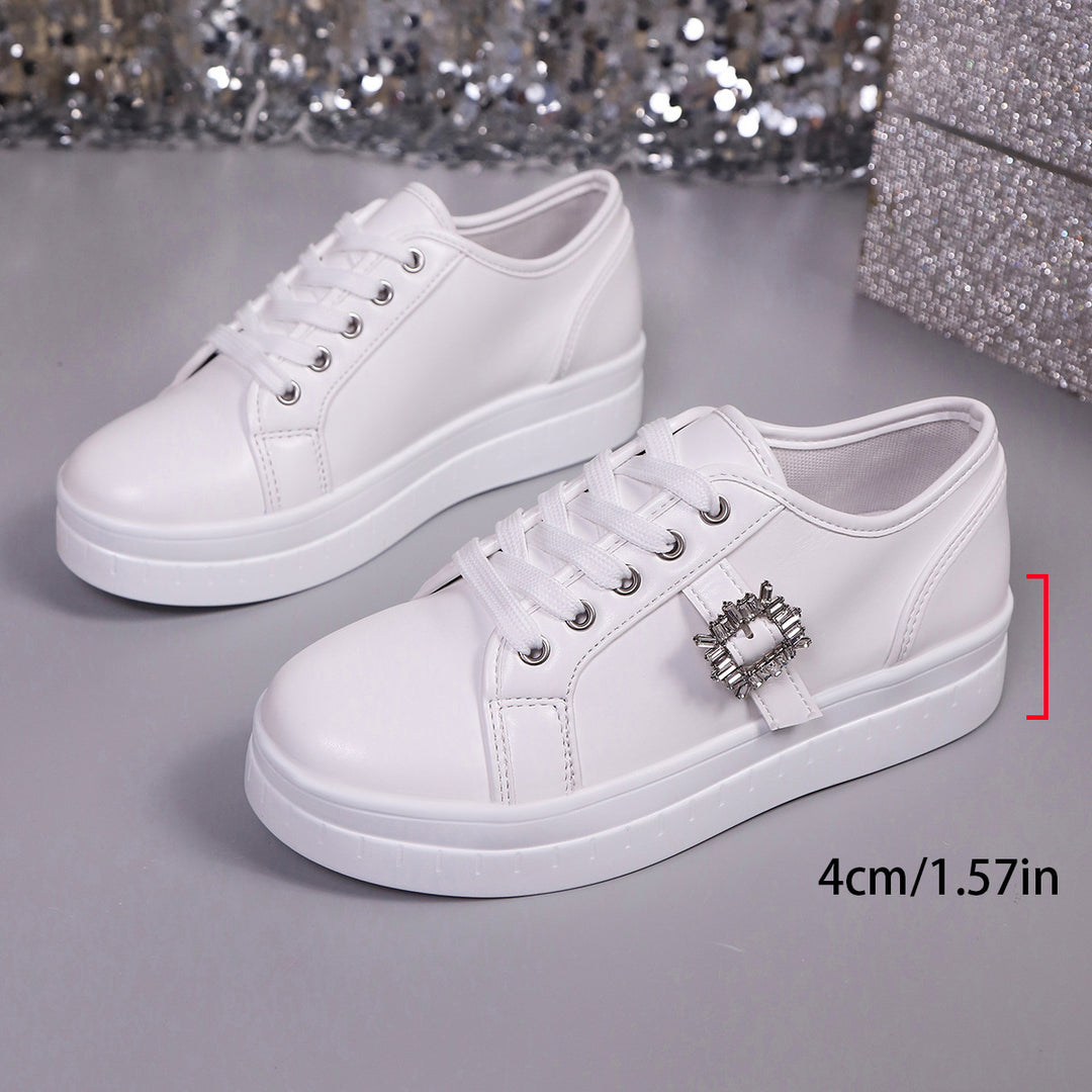 Damen Plateau‑Sneaker mit Metallic‑Obermaterial, dekorativer Strass‑Schließe und gepolsterter Komfortsohle Drune