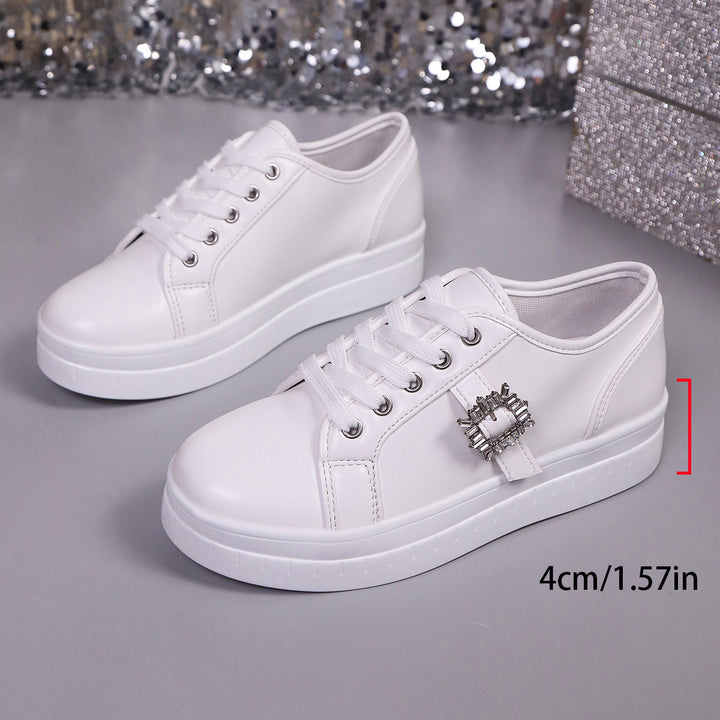Damen Plateau‑Sneaker mit Metallic‑Obermaterial, dekorativer Strass‑Schließe und gepolsterter Komfortsohle Drune