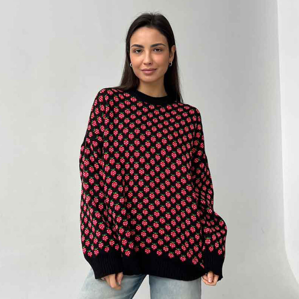 Damen Oversized Pullover mit floraler Strickstruktur Drune