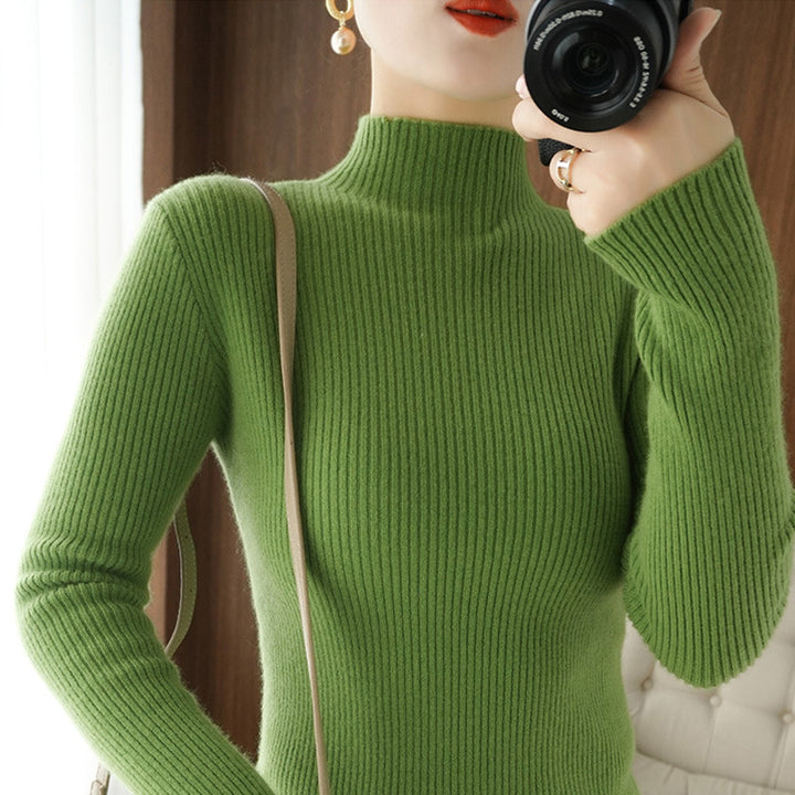 Damen Körperbetonter Rippenstrick-Rollkragenpullover mit Stretch-Effekt Drune