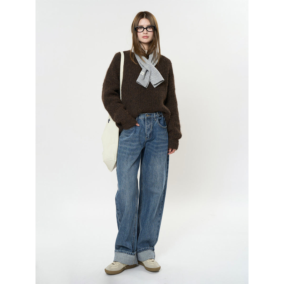 Damen Relaxte Vintage-Denim Baggy-Jeans mit hohem Bund und extra weitem Bein Drune