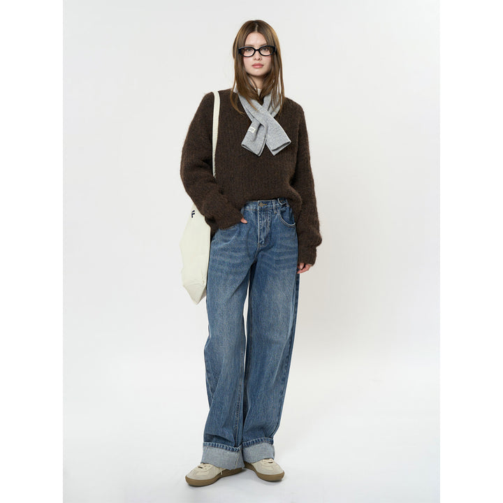 Damen Relaxte Vintage-Denim Baggy-Jeans mit hohem Bund und extra weitem Bein Drune