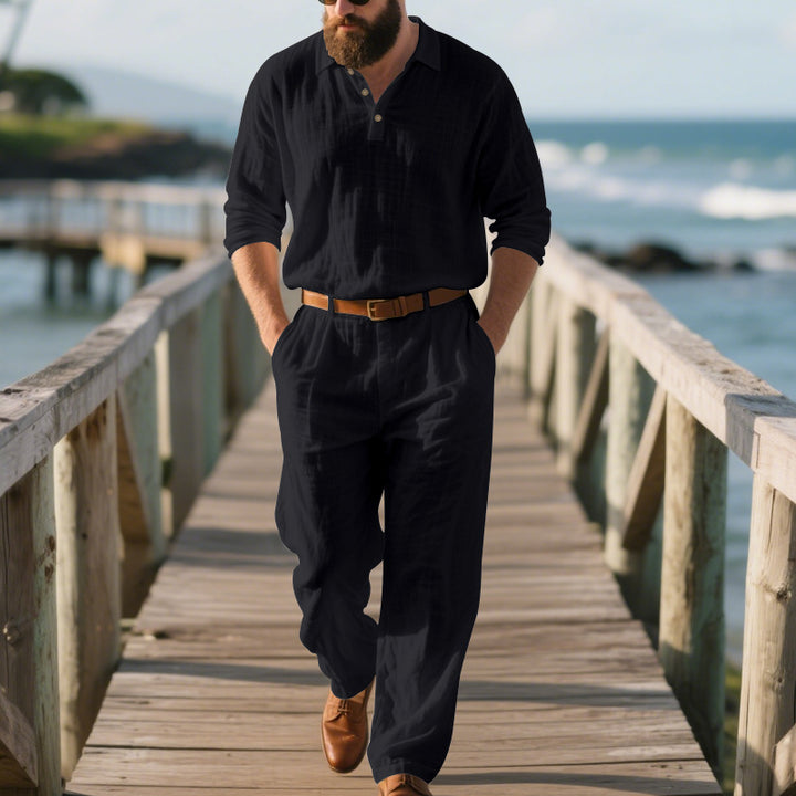 Herren modischer Zweiteiler mit Poloshirt und bequemen Bund Drune