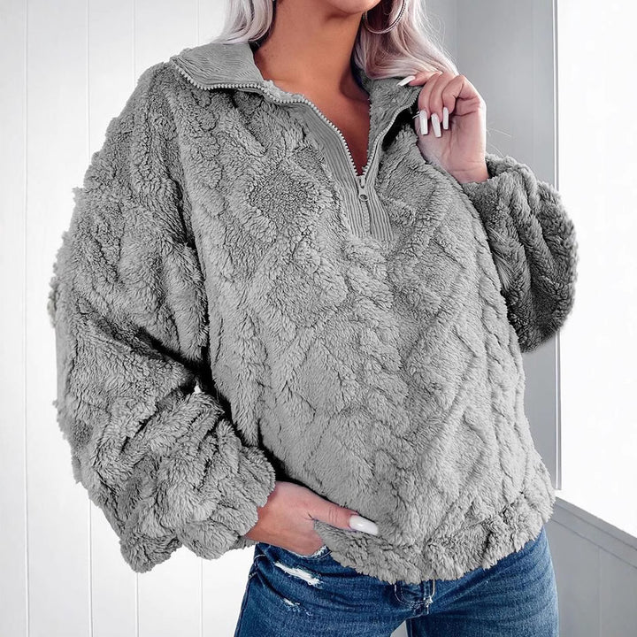 Damen Kuschelige Fleece-Pullover mit Reißverschluss und Wabenmuster Drune