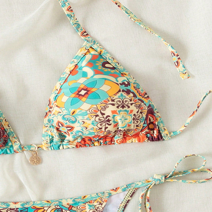 Damen Triangel-Bikini mit floralem Muster und eleganten Bindebändern Drune