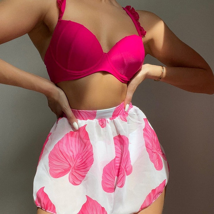 Damen Badeanzug Set mit farbenfrohem Blätterdruck Drune